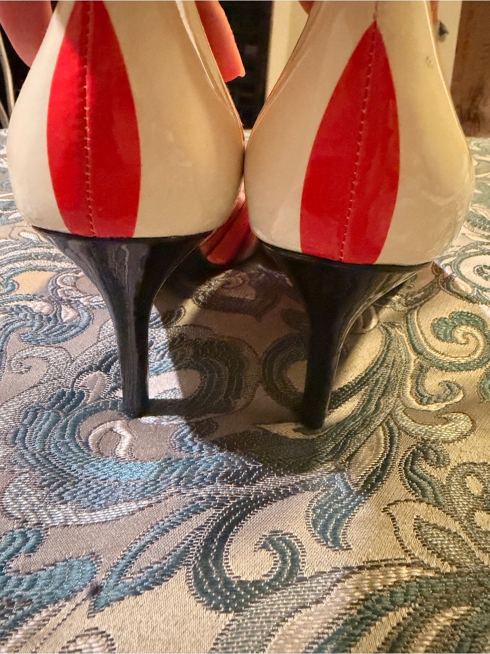 INC International Concepts Red, Orange, Cream & Black Striped Pointed-Toe Pumps - Picture 6 of 7